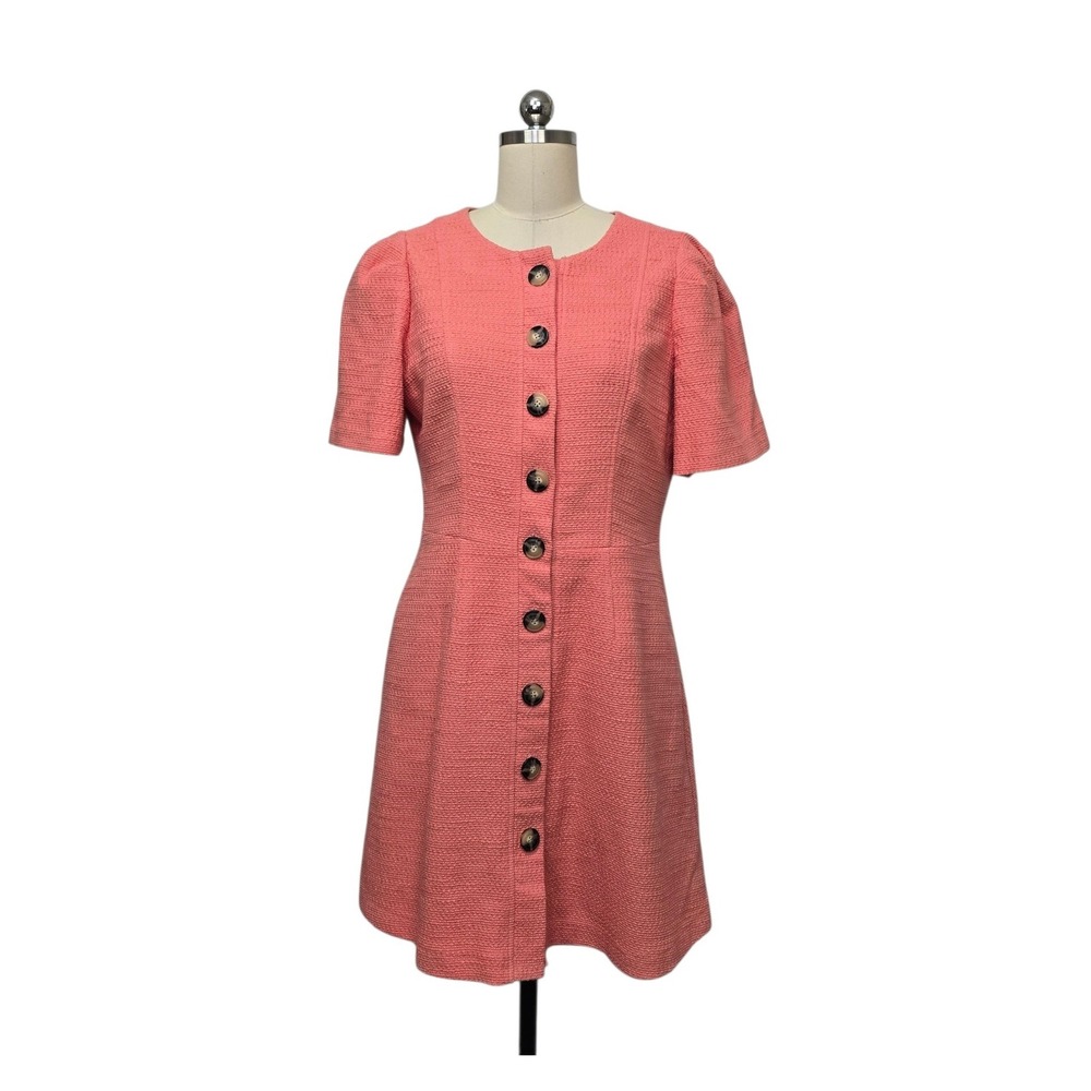 Gal Meets Glam Coral Pink Tweed Button Front Fit & Flare Mini Dress Womens 12